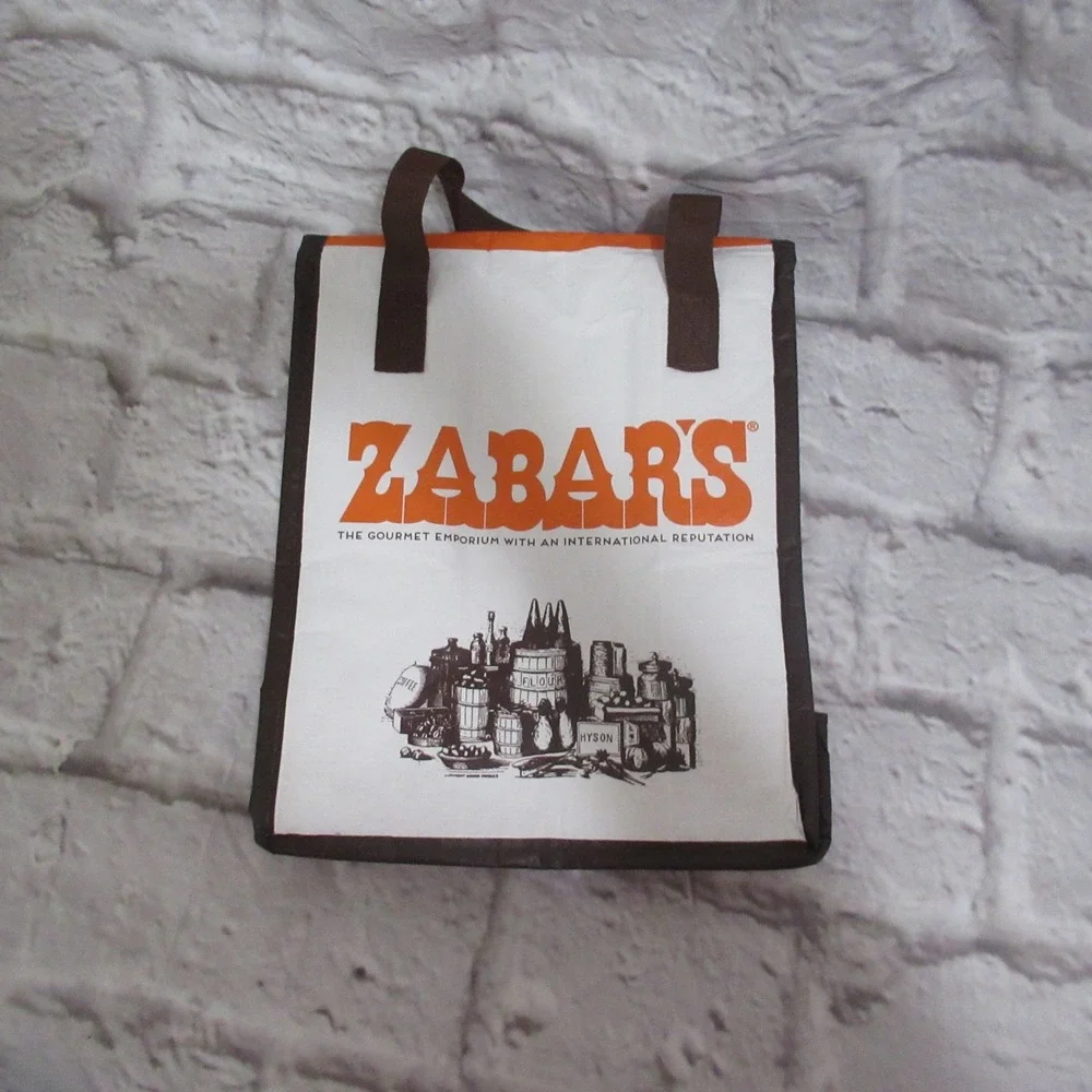 Zabar's Insulated Tote Bag lunch bag White Orange NEW Zipper Reusable Cooler